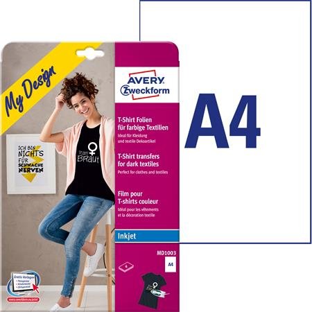 Nažehľovacia fólia, A4, do atramentových tlačiarní, na tmavý a farebný textil, AVERY ZWECKFORM