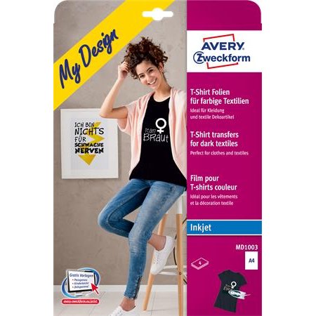 Nažehľovacia fólia, A4, do atramentových tlačiarní, na tmavý a farebný textil, AVERY ZWECKFORM