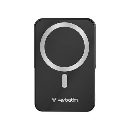 Power banka, externá batéria, magnetická (bezdrôtová), 10 000 mAh, stojanček, VERBATIM "Charge n Go", čierna