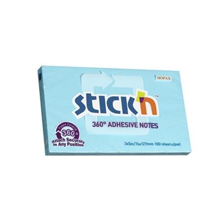 Samolepiaci poznámkový blok, 76x127 mm, 100 listov, STICK N „360°”, modrá