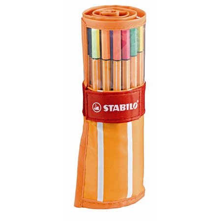 Liner, sada, 0,4 mm, rolovacie puzdro, neónové farby, STABILO "Point 88", 30 rôznych farieb