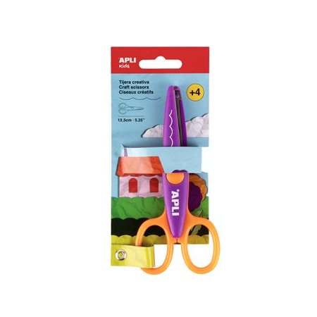 Nožnice, kreatívne, zahnuté, APLI Kids "Curved", fialové-oranžové