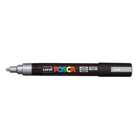 Dekoračný popisovač, 1,8-2,5 mm, UNI "Posca PC-5M", strieborný (26)