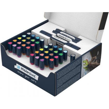 Popisovač, obojstranný, 52-kusová sada, SCHNEIDER „Paint-It 040 Twin marker Set 1”, 20 rôznych farieb