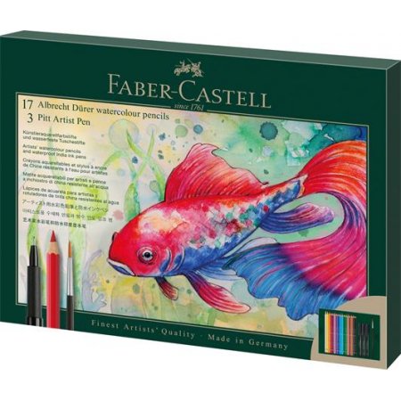 Akvarelové ceruzky, sada, so štetcom, FABER-CASTELL "Albrecht Dürer & Pitt Artist Pen", 21 ks