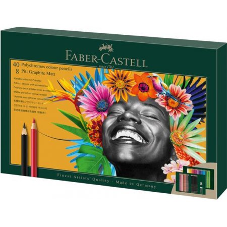 Farebné a grafitové ceruzky, sada, FABER-CASTELL "Polychromos & Pitt Graphite Matt" , 50 ks