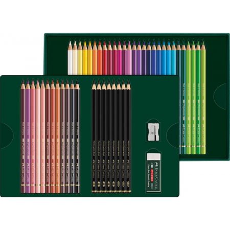 Farebné a grafitové ceruzky, sada, FABER-CASTELL "Polychromos & Pitt Graphite Matt" , 50 ks