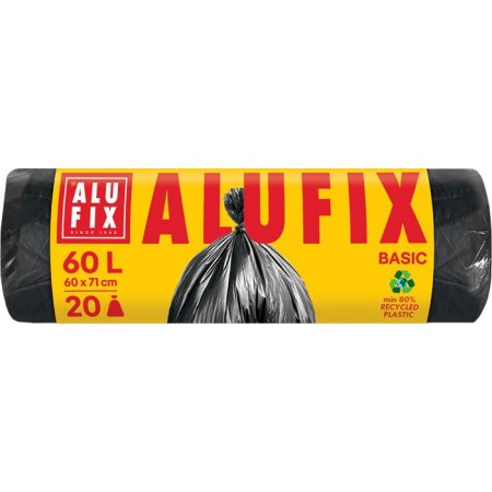 Vrece na odpad, 60 l, 20 ks, 60 x 71 cm, 10 µ, ALUFIX "Economy", čierne