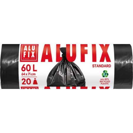 Vrecia na odpadky, 60 l, 20 ks, 64x71 cm, 15 µ, ALUFIX, čierna