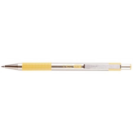 Guľôčkové pero, 0,24 mm, stláčací mechanizmus, nerezová oceľ, farba tela: pastelová žltá, ZEBRA "F-301", modré