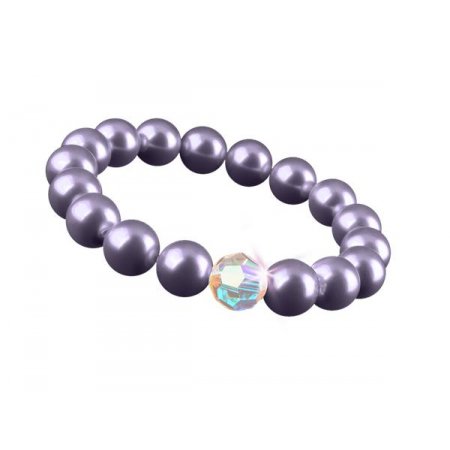 Náramok, zo svetlofialových SWAROVSKI® perál, s dúhovým bielym krištáľom, 10 mm, veľ. M, ART CRYSTELLA®