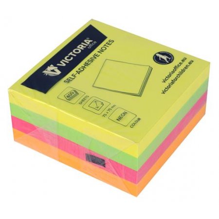Samolepiaci bloček, 75x75 mm, 400 listov, VICTORIA OFFICE, neónový