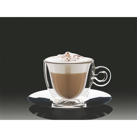 Šálka na cappuccino, nerezová podšálka, dvojité sklo, 16,5 cl, 2 ks, "Thermo"  