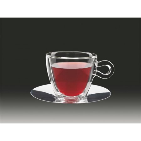 Šálka na čaj, nerezová, podšálka, dvojité sklo, 30 cl, 2 ks, "Thermo"  