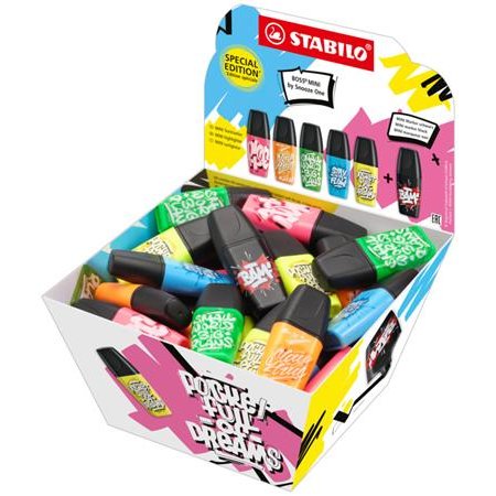 Zvýrazňovač, displej, 2-5 mm STABILO "Boss Mini Snooze One", 50-kusový