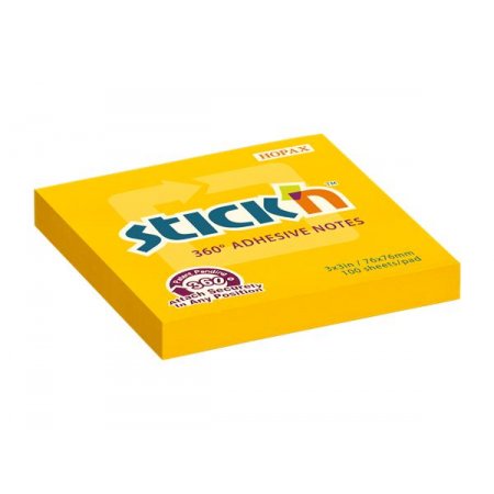 Samolepiaci poznámkový blok, 76x76 mm, 100 listov, STICK N „360°, oranžová