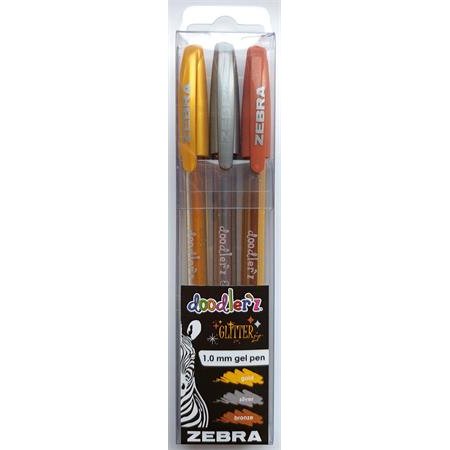 Gélové pero, 0,33 mm, s vrchnákom, ZEBRA "Doodler`z Glitter", 3 rôzne farby