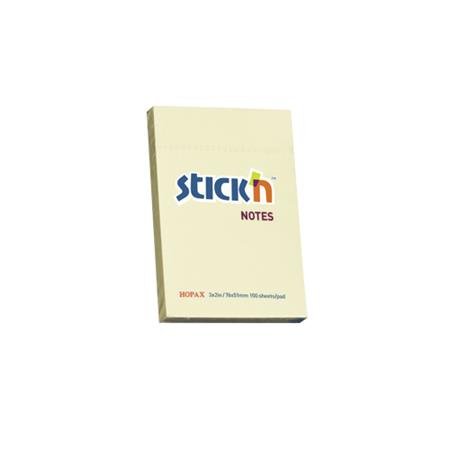 Samolepiaci bloček, 76x51 mm, 100 listov, STICK N, pastelová žltá