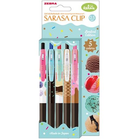 Gélové pero, 0,33 mm, stláčací mechanizmus, ZEBRA "Sarasa Clip Ice Cream", 5 rôznych farieb