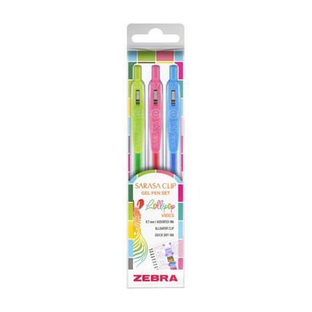 Sada gélových pier, 0,33 mm, s tlačidlom, ZEBRA „Sarasa Clip Lollipop“, 3 rôzne farby