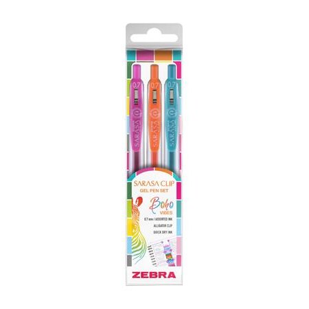 Sada gélových pier, 0,33 mm, s tlačidlom, ZEBRA „Sarasa Clip Boho Vibes“, 3 rôzne farby