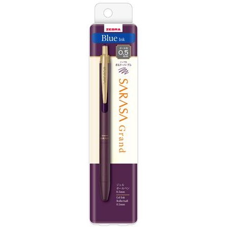 Gélové pero, 0,33 mm, stláčací mechanizmus, telo pera: baklažánovo fialová, ZEBRA "Sarasa Grand", modrá