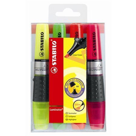 Zvýrazňovač, sada, 2-5 mm, STABILO "Luminator", 4 rôzne farby