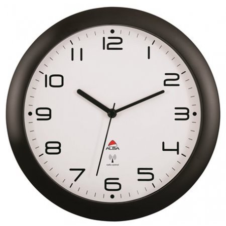 Nástenné hodiny, riadené rádiovým signálom, 30 cm, ALBA "Hornewrc", čierna