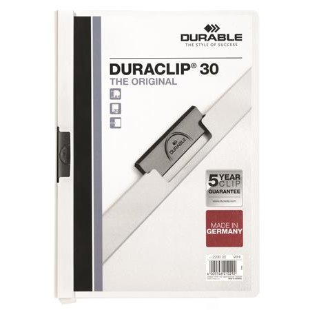 Rýchloviazač, s klipom, A4, DURABLE "DURACLIP® 30", biely