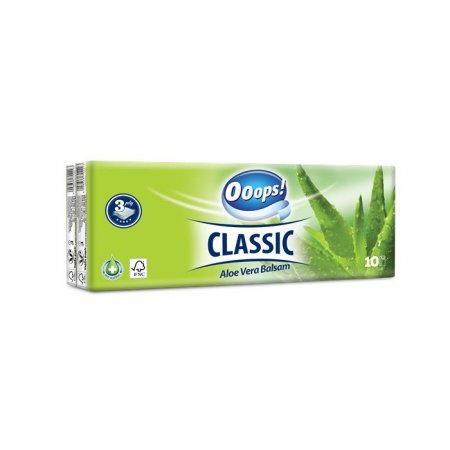 Papierové vreckovky, 3-vrstvové, 10x10ks, "Ooops! Classic", aloe vera