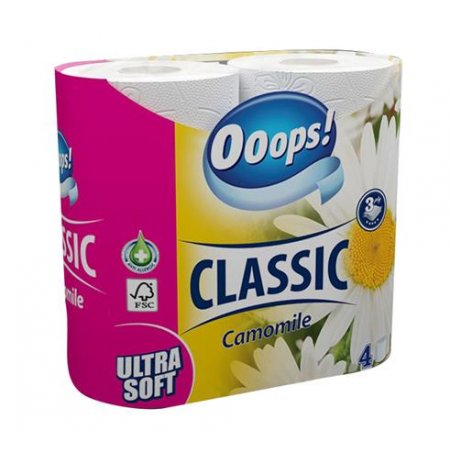 Toaletný papier, 3-vrstvový, malý kotúč, 4 kotúče, OOOPS "Classic", kamilka