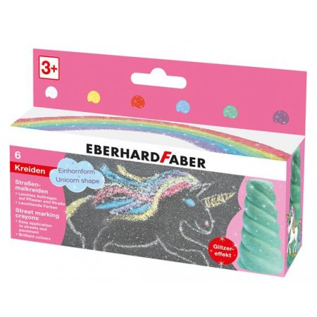 Krieda na asfalt, sada, EBERHARD FABER "Unicorn", 6 trblietavých farieb