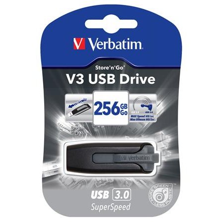 USB kľúč, 256GB, USB 3.2, 80/25 MB/sec, VERBATIM "V3", čierno-sivá