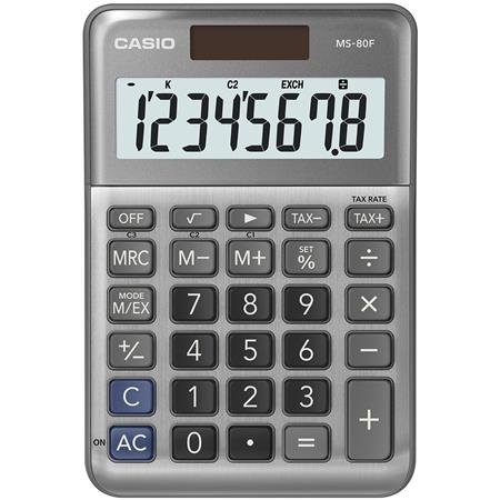 Kalkulačka, stolová, 8 miestny displej, CASIO "MS-80 F", sivá