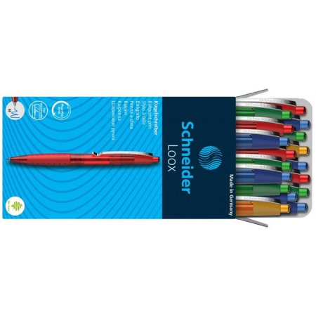 Guľôčkové pero, 0,5 mm, stláčací mechanizmus, SCHNEIDER "Loox, modrá