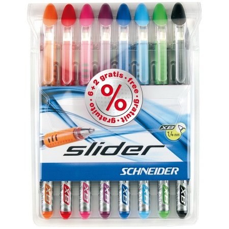 Guľôčkové pero "Slider XB", mix farieb, 8 ks/bal, 1,4mm