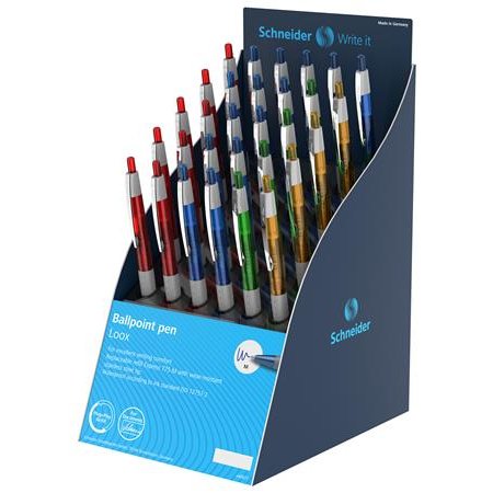 Guľôčkové pero, displej, 0,5 mm, stláčací mechanizmus, SCHNEIDER "Loox", mix farieb