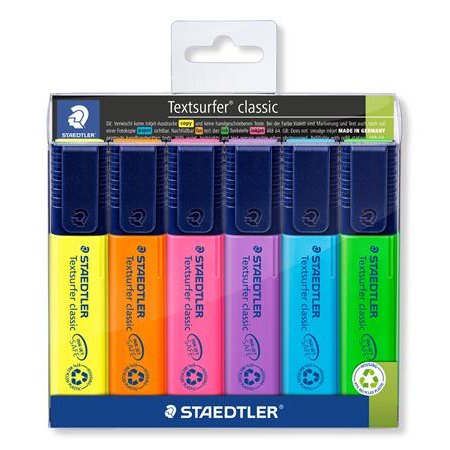 Zvýrazňovač, sada, 1-5 mm, STAEDTLER "Textsurfer Classic 364", 6 rôznych farieb