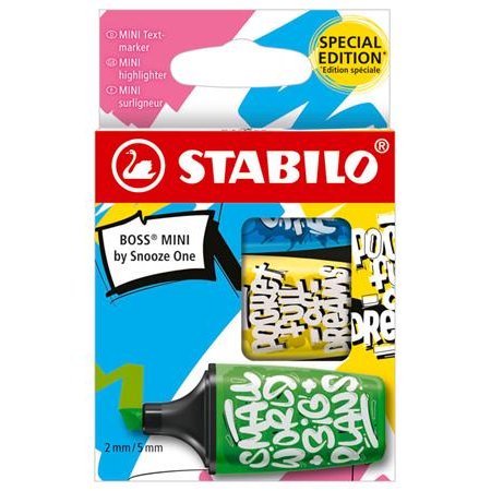 Zvýrazňovač, sada, 2-5 mm, STABILO, "Boss Mini Snooze One", 3 rôzne farby