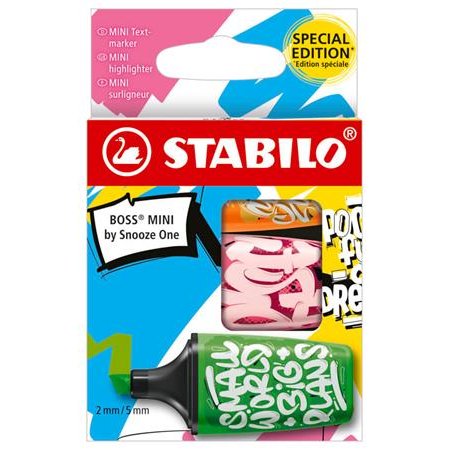Zvýrazňovač, sada, 2-5 mm, STABILO, "Boss Mini Snooze One", 3 rôzne farby