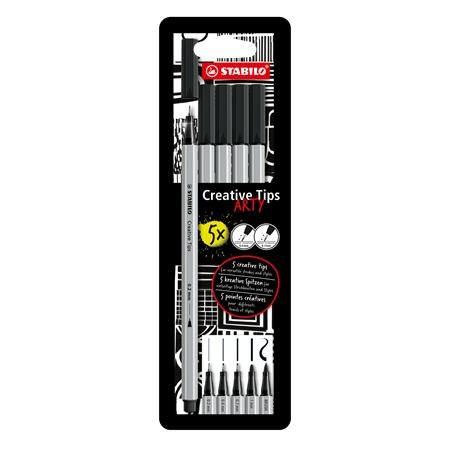 Liner, sada, STABILO "Creative Tips ARTY", čierna, 5 rôznych hrúbok