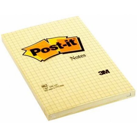 Samolepiaci bloček, 102x152 mm, 100 listov, štvorčekový, 3M POSTIT, žltý
