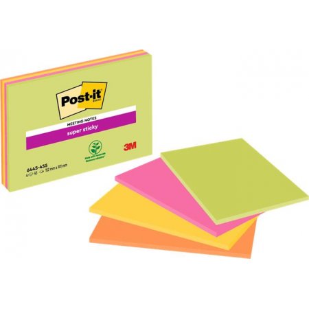 Samolepiaci bloček, 152x101 mm, 4x45 listov, 3M POSTIT "Super Sticky", mix farieb