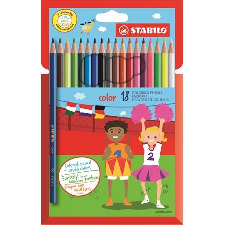 Farebné ceruzky, šesthranný tvar, STABILO "Color", 18 rôznych farieb