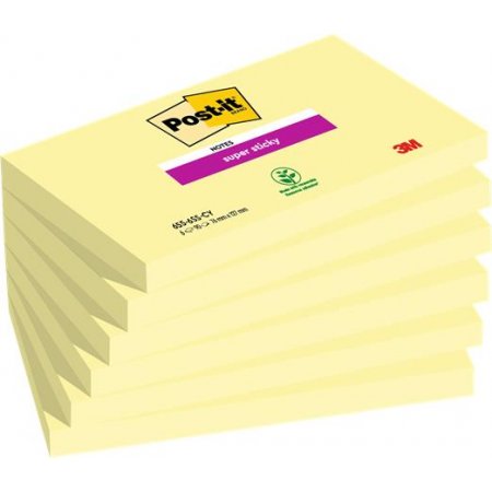 Samolepiaci bloček, 76x127 mm, 6x90 listov, 3M POSTIT "Super Sticky", žltý