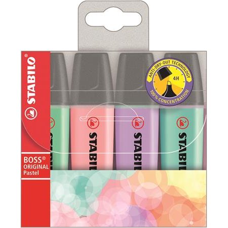 Zvýrazňovač, sada, 2-5 mm, STABILO "BOSS original Pastel2", 4 rôzne farby