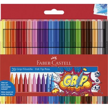Fixky, sada, trojhranný tvar, FABER-CASTELL "Grip", 20 rôznych farieb