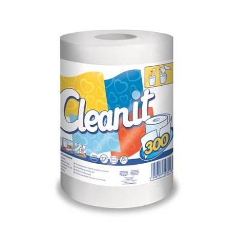 Papierové utierky, kotúčové, univerzálne, 2-vrstvové, LUCART "CLEANIT 300", biele