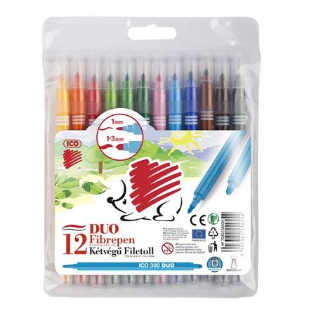 Popisovač, 1 mm, ICO "300 DUO", 12 rôznych farieb