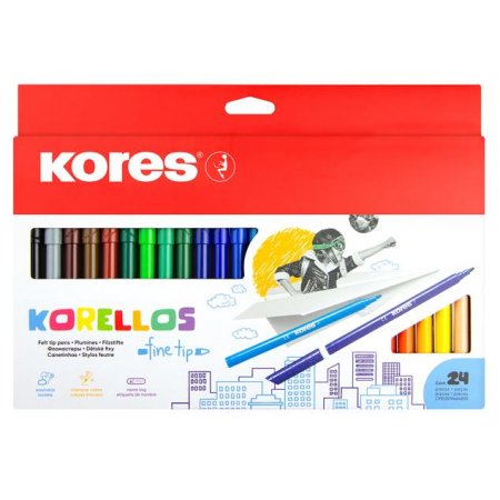 Fixky, sada, vyprateľné, KORES "Korellos", 24 rôznych farieb